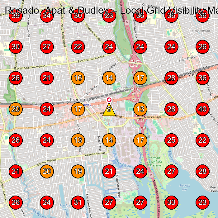 Rosado, Apat & Dudley GeoGrid visibility map for Lawyer in Freeport